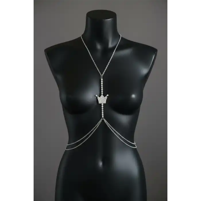 Gümüş Renk Taş Detaylı Vücut Aksesuarı