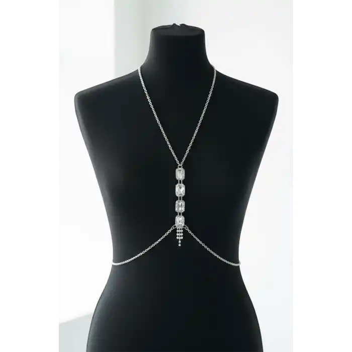 Gümüş Renk Taş Detaylı Vücut Aksesuarı