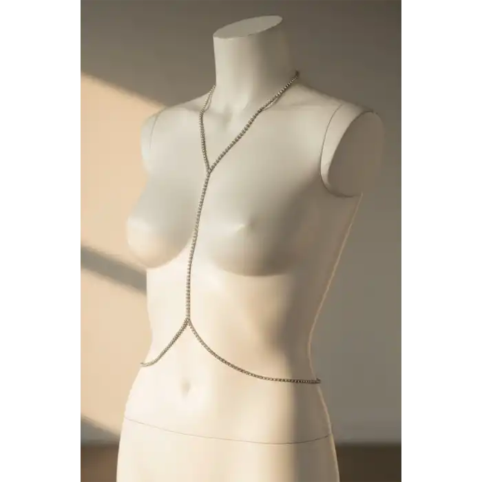 Gümüş Renk Taş Detaylı Vücut Aksesuarı