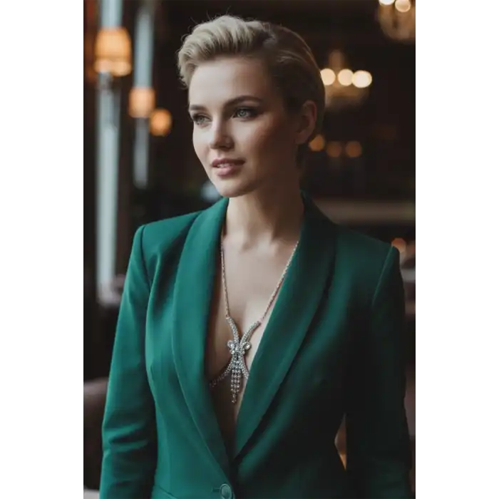 Gümüş Renk Taş Detaylı Vücut Aksesuarı