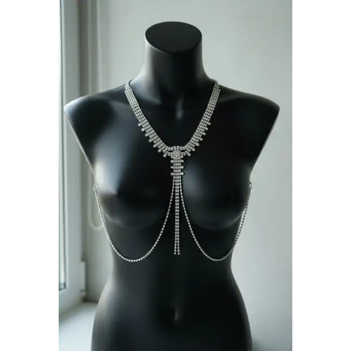 Gümüş Renk Taş Detaylı Vücut Aksesuarı