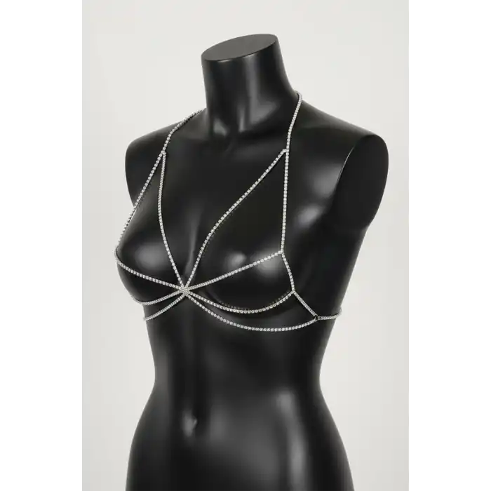 Gümüş Renk Taş Detaylı Vücut Aksesuarı