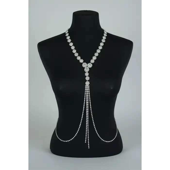 Gümüş Renk Taş Detaylı Vücut Aksesuarı