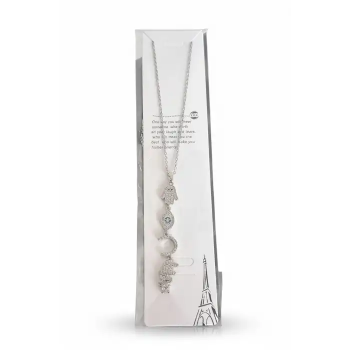 Gümüş Renk Taş Detaylı Y Kolye