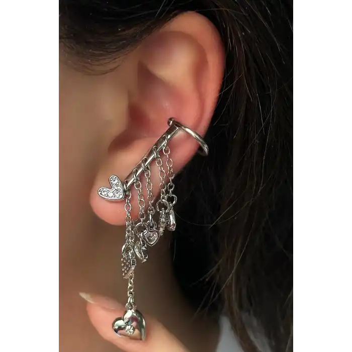 Gümüş Renk Taş Detaylı YSX Ear Cuff Küpe