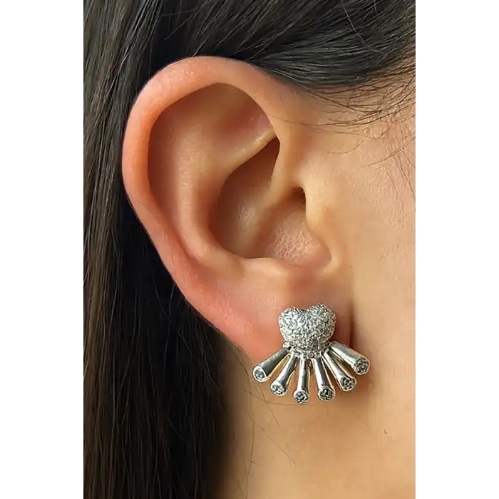 Gümüş Renk Taş Detaylı YSX Küpe (Çift)