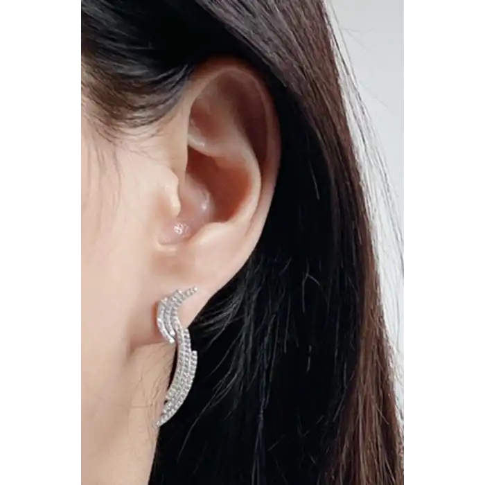 Gümüş Renk Taş Detaylı YSX Küpe