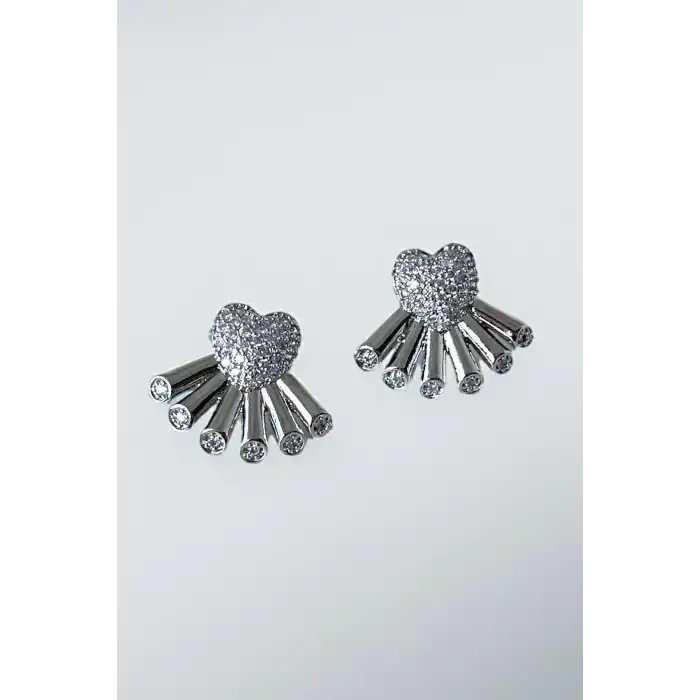 Gümüş Renk Taş Detaylı YSX Küpe (Çift)