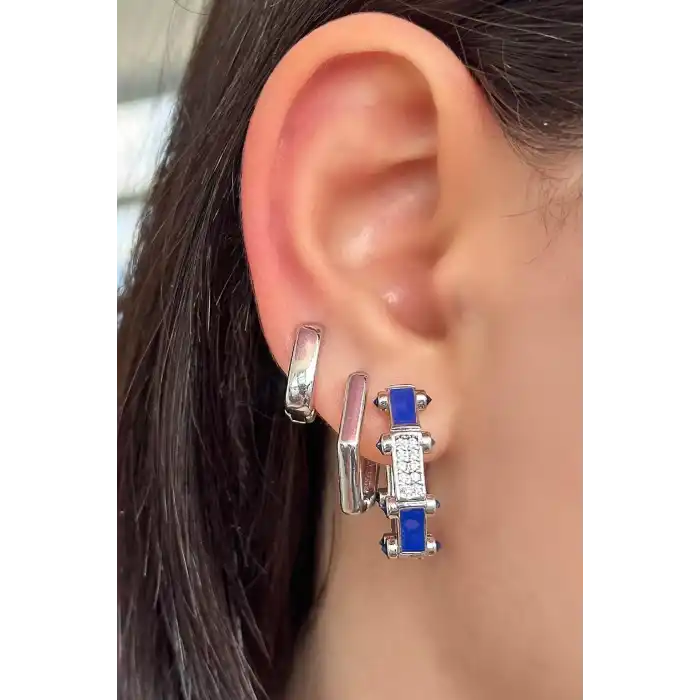 Gümüş Renk Taş Detaylı YSX Küpe 3lü