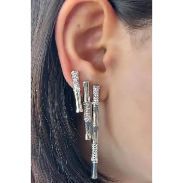 Gümüş Renk Taş Detaylı YSX Küpe 3lü