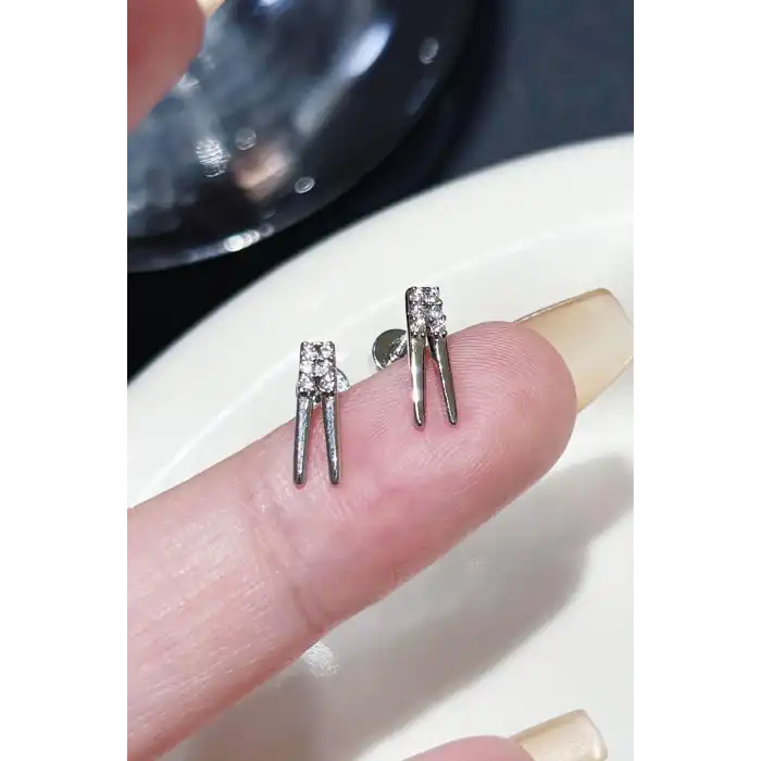 Gümüş Renk Taş Detaylı YSX Küpe (Çift)