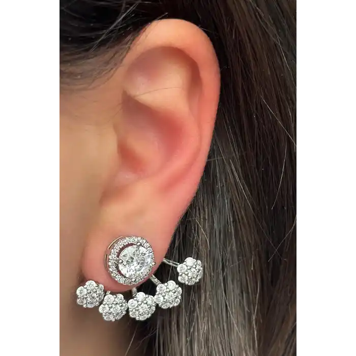 Gümüş Renk Taş Detaylı YSX Küpe (Çift)