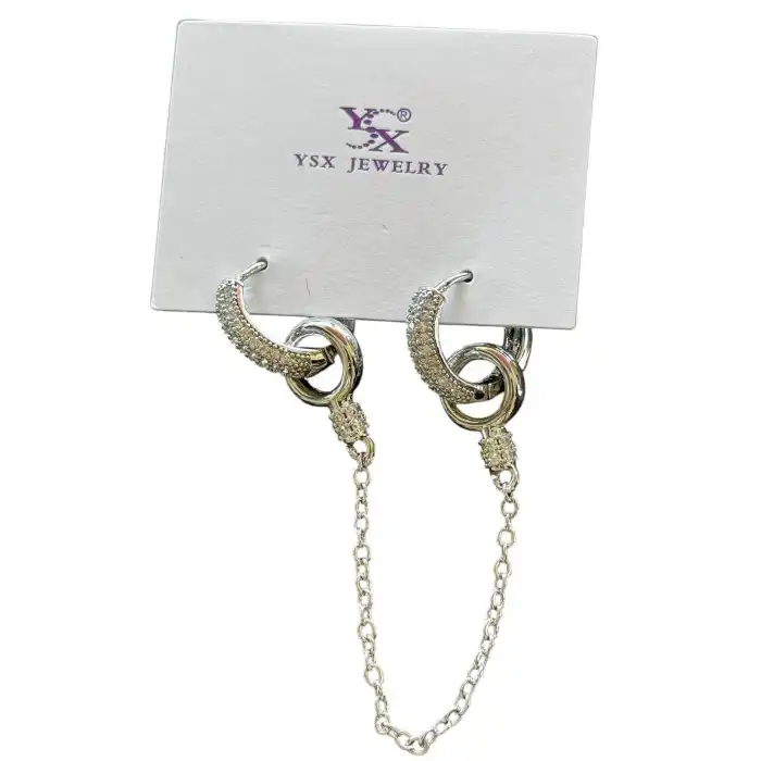 Gümüş Renk Taş Detaylı YSX Küpe (Çift)