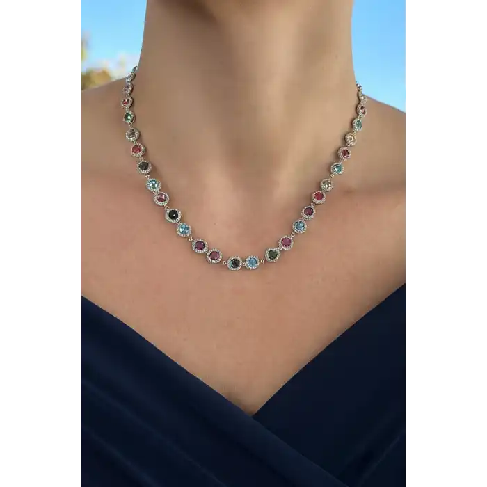 Gümüş Renk Taş Detaylı YSX VİP Tasarım Kolye