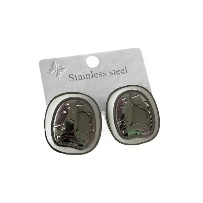 Gümüş Renk Tasarım Çelik Küpe (Çift)