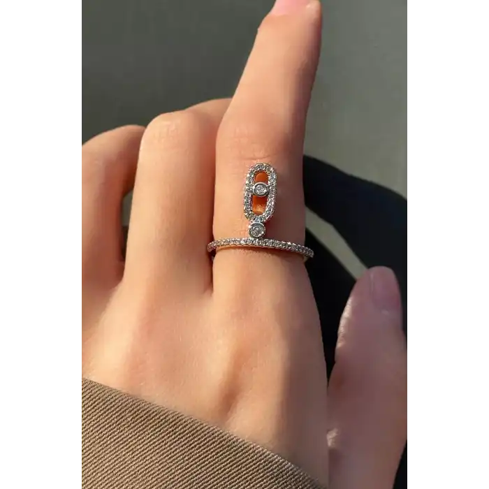 Gümüş Renk Taşlı Ayarlanabilir YSX Yüzük