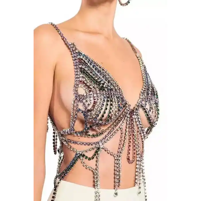 Gümüş Renk Taşlı Bikini Üstü /Bralet /Vücut Aksesuarı