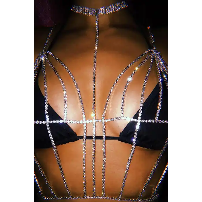 Gümüş Renk Taşlı Bikini Üstü /Bralet /Vücut Aksesuarı