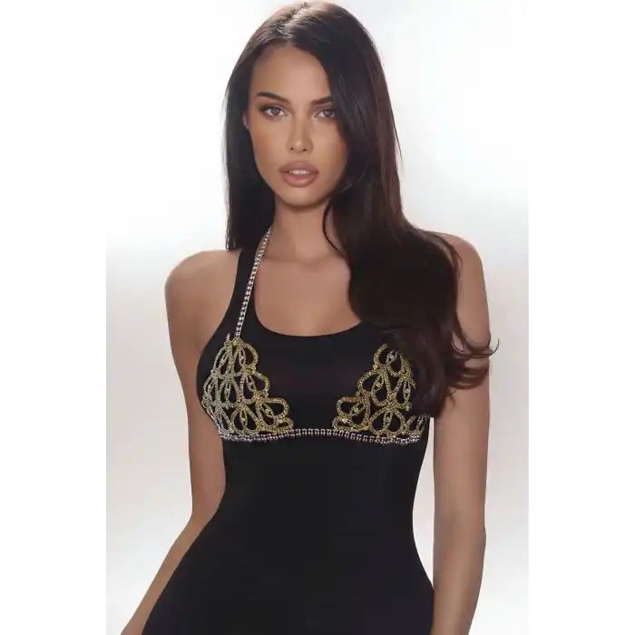 Gümüş Renk Taşlı Bikini Üstü /Bralet /Vücut Aksesuarı