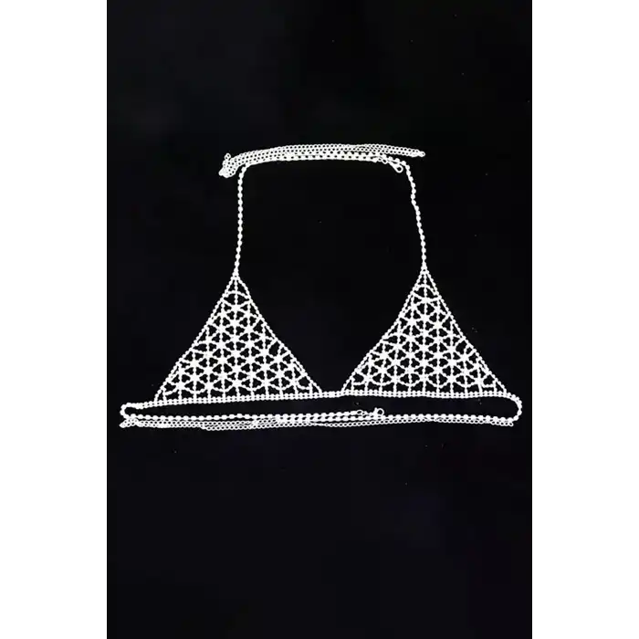 Gümüş Renk Taşlı Bikini Üstü /Bralet /Vücut Aksesuarı