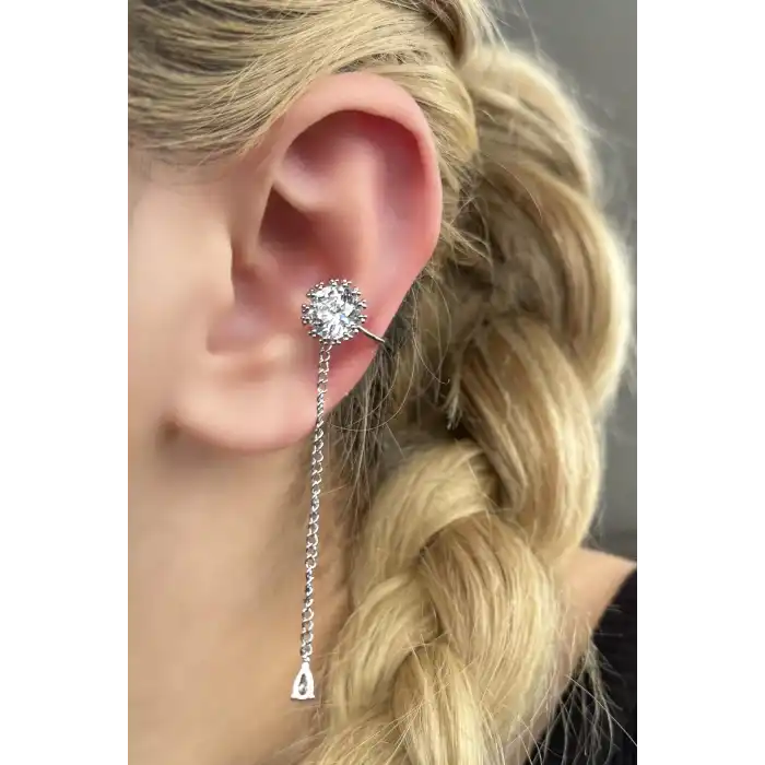 Gümüş Renk Taşlı Ear Cuff (Tek)