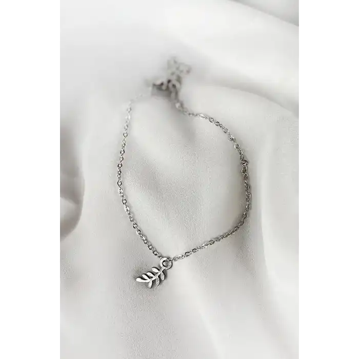 Gümüş Renk Yaprak Figürlü Çelik Halhal