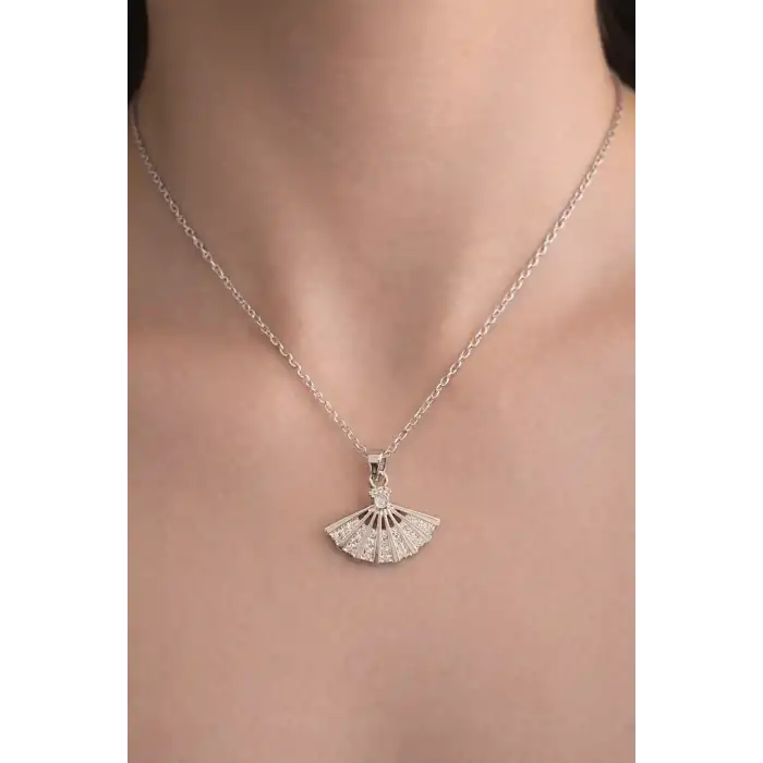 Gümüş Renk Yelpaze Figürlü Çelik Kolye