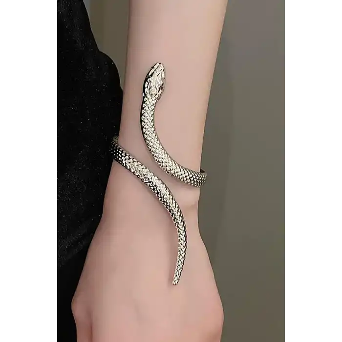 Gümüş Renk Yılan Figürlü Tasarım Bileklik Kol Aksesuarı