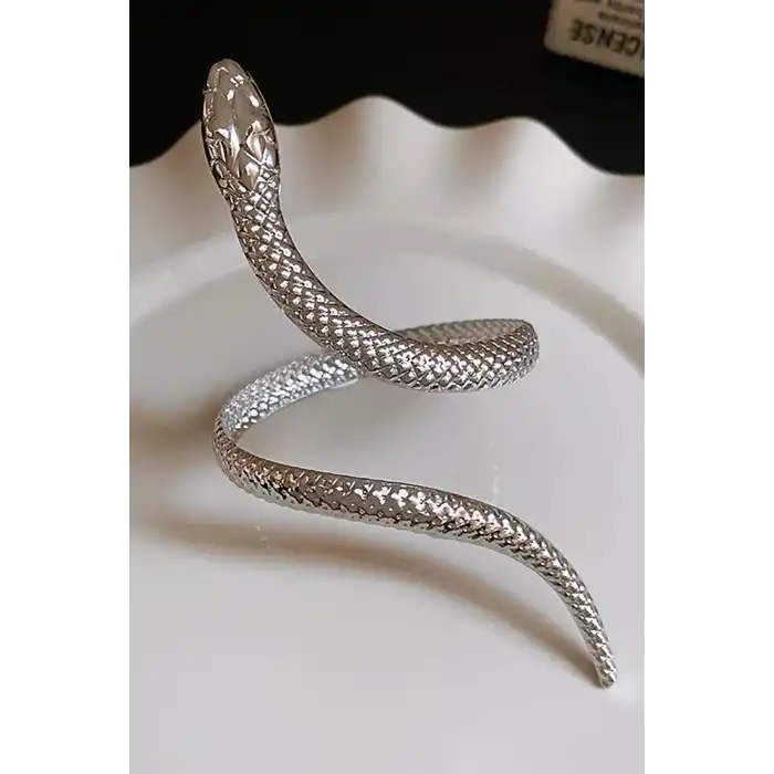 Gümüş Renk Yılan Figürlü Tasarım Bileklik Kol Aksesuarı