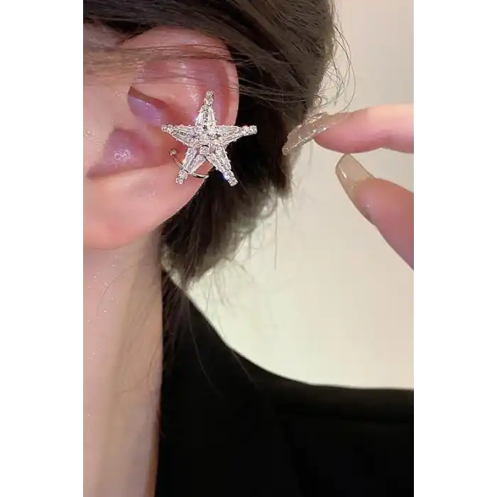 Gümüş Renk Yıldız Figürlü 14K Altın Kaplama TX Ear Cuff (Tek)