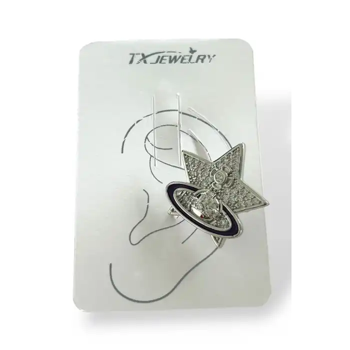 Gümüş Renk Yıldız Figürlü 14K Altın Kaplama TX Ear Cuff (Tek)
