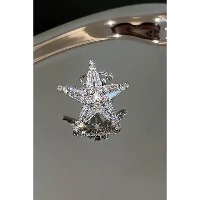 Gümüş Renk Yıldız Figürlü 14K Altın Kaplama TX Ear Cuff (Tek)