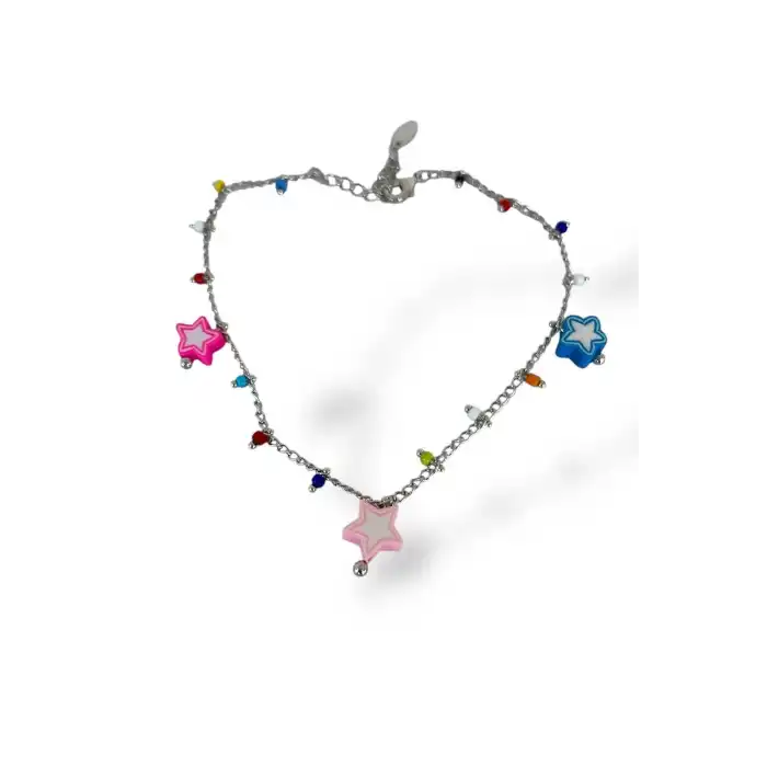 Gümüş Renk Yıldız Figürlü Boncuk Detaylı YSX Halhal