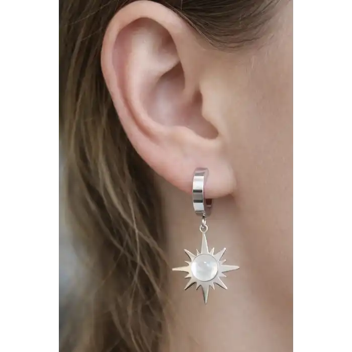 Gümüş Renk Yıldız Figürlü Çelik Küpe (Çift)