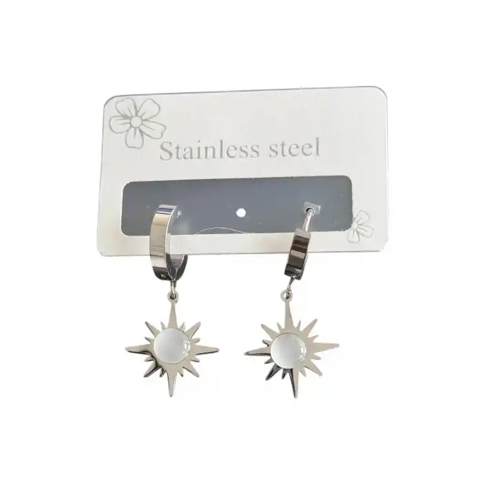 Gümüş Renk Yıldız Figürlü Çelik Küpe (Çift)