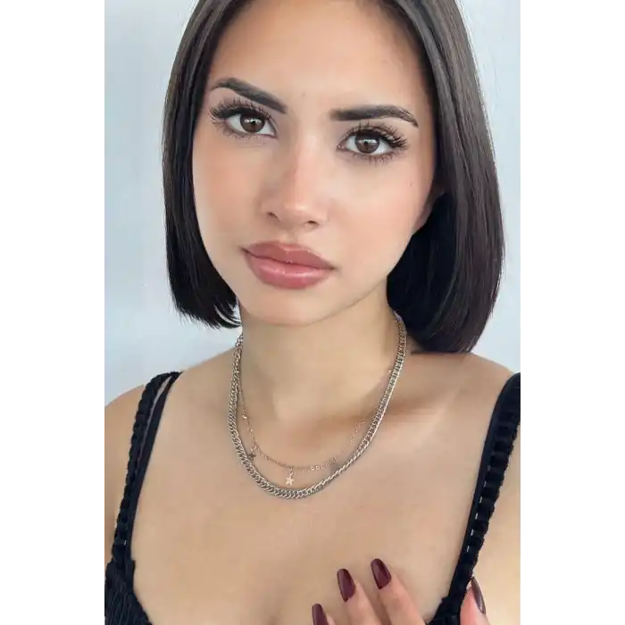 Gümüş Renk Yıldız Figürlü İkili Kolye