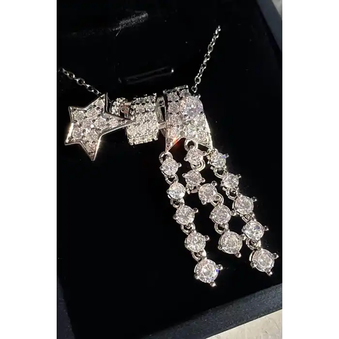 Gümüş Renk Yıldız Figürlü Taş Detaylı 14K Altın Kaplama TX Kolye