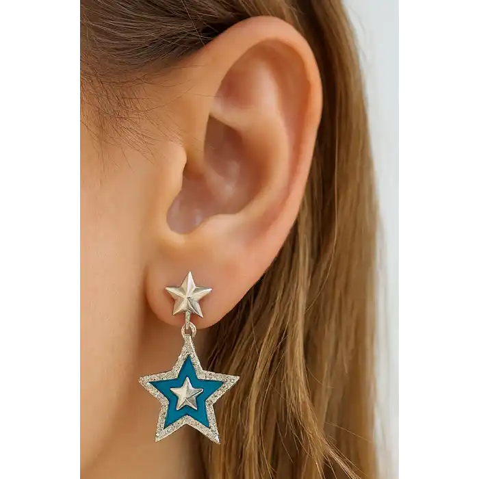 Gümüş Renk Yıldız Figürlü Taş Detaylı YSX Küpe (Çift)