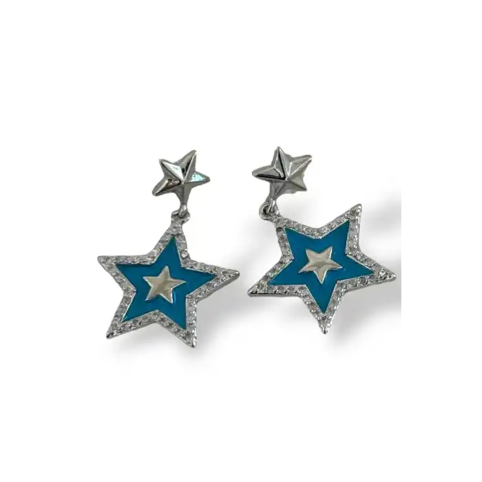 Gümüş Renk Yıldız Figürlü Taş Detaylı YSX Küpe (Çift)