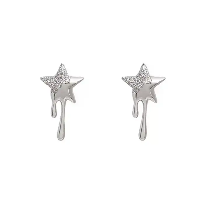 Gümüş Renk Yıldız Figürlü Taş Detaylı YSX Küpe (Çift)