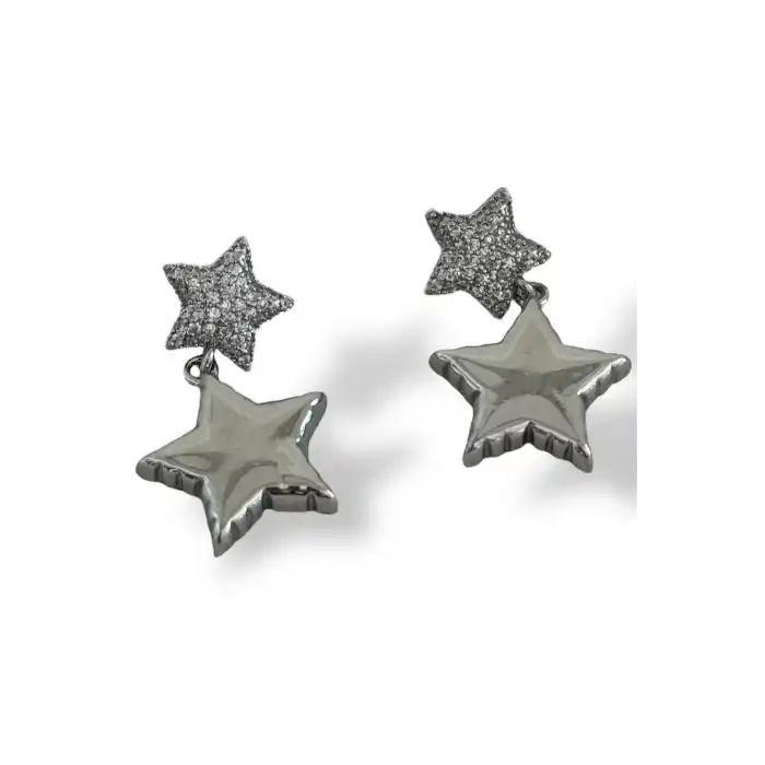 Gümüş Renk Yıldız Figürlü Taş Detaylı YSX Küpe (Çift)