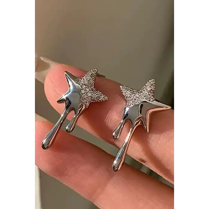 Gümüş Renk Yıldız Figürlü Taş Detaylı YSX Küpe (Çift)