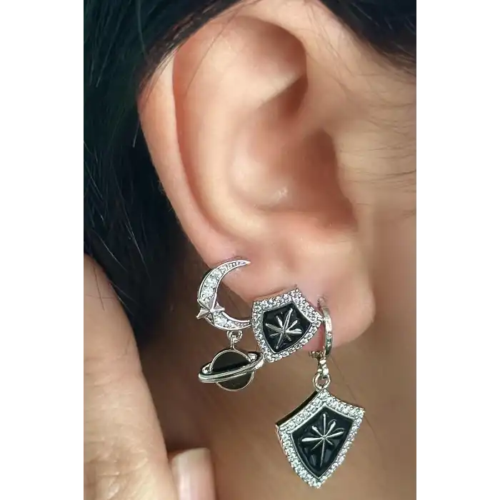 Gümüş Renk Yıldız Figürlü VİP 3lü YSX Küpe Set