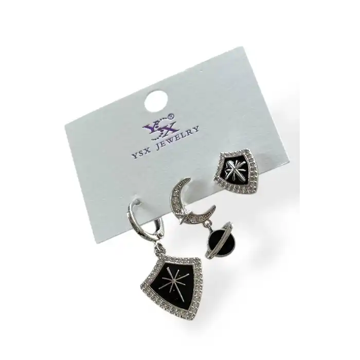 Gümüş Renk Yıldız Figürlü VİP 3lü YSX Küpe Set