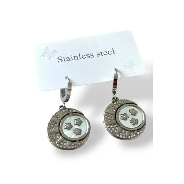 Gümüş Renk Yıldız Taş Detaylı Çelik Küpe (Çift)