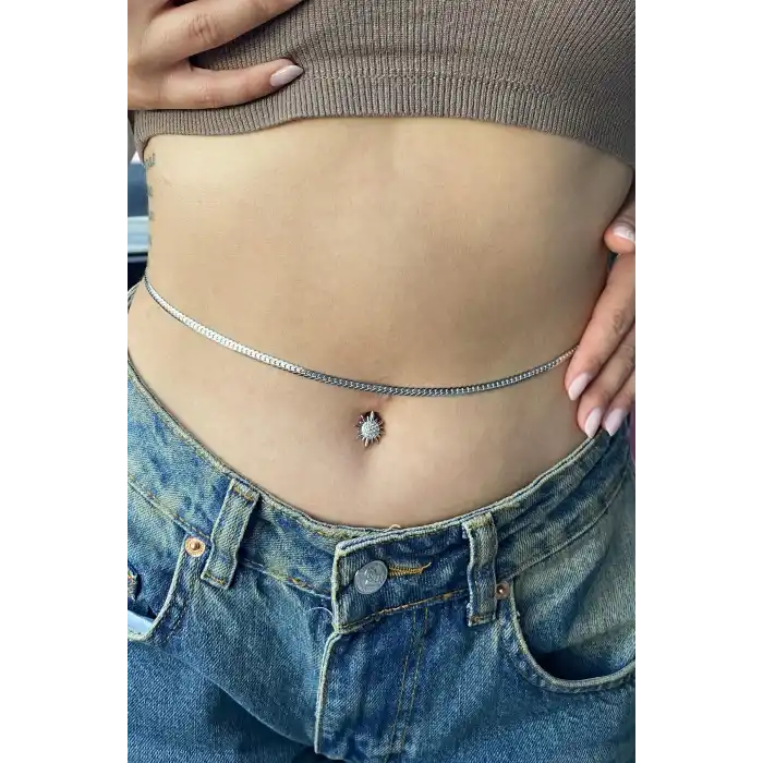 Gümüş Renk Zincir Detaylı Çelik Bel Zinciri