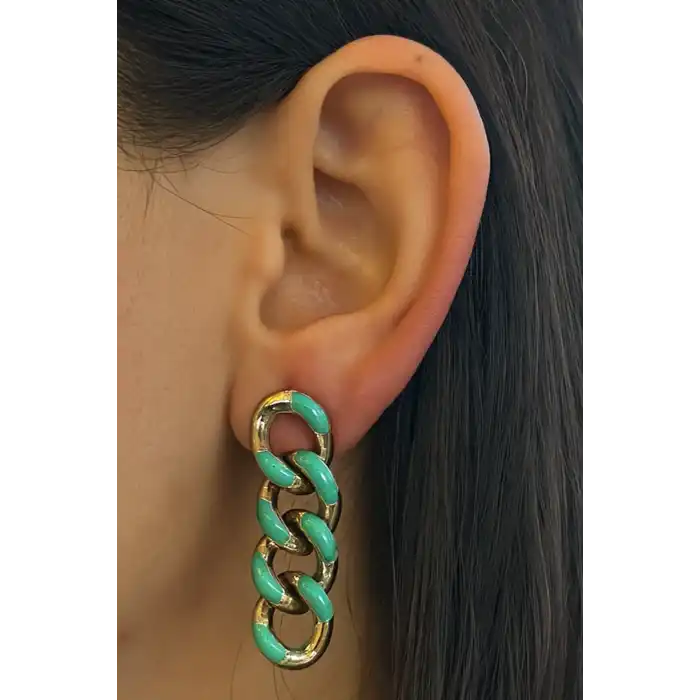 Gümüş Renk Zincir Detaylı Çelik Küpe (Çift)