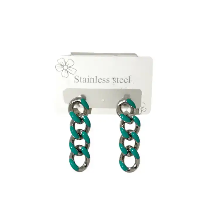 Gümüş Renk Zincir Detaylı Çelik Küpe (Çift)