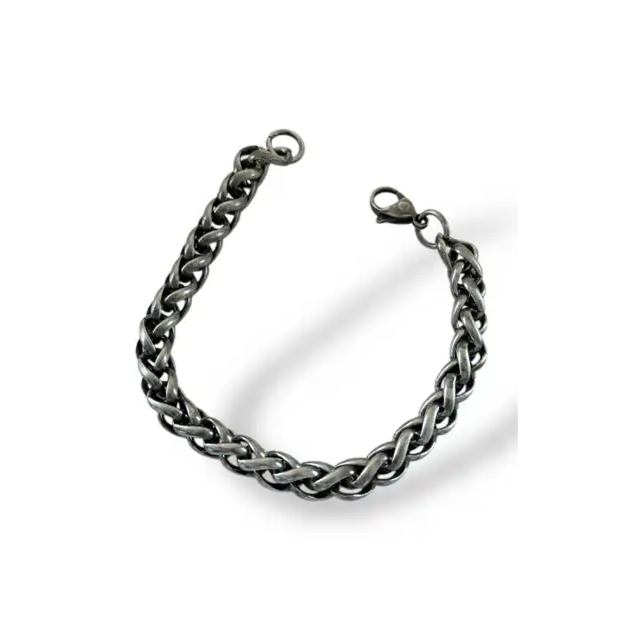 Gümüş Renk Zincir Detaylı Erkek Çelik Bileklik