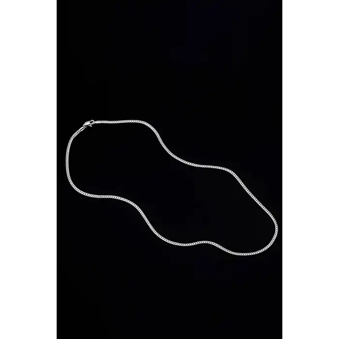 Gümüş Renk Zincir Detaylı Unisex Çelik Kolye